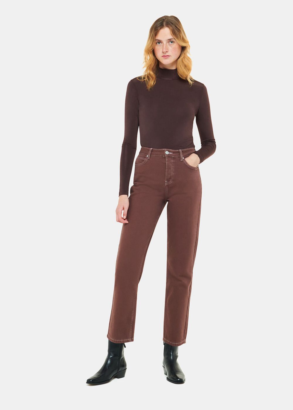 Whistles Slinky High Neck Top Chocolate | US-24751DLJF