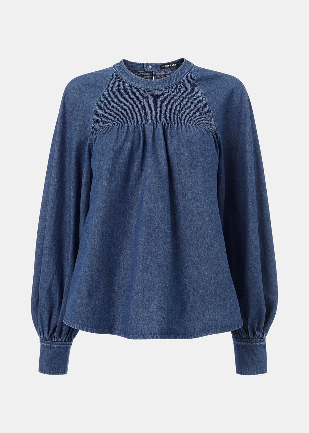 Whistles Smocked Denim Blouse Blue | US-18027PJSU