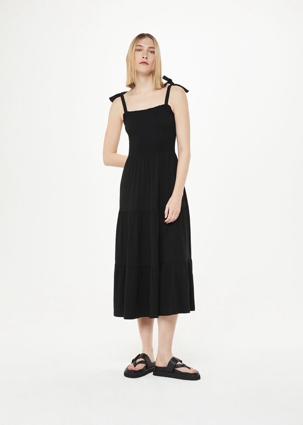 Whistles Smocked Tiered Jersey Dress Black | US-94382VXNM