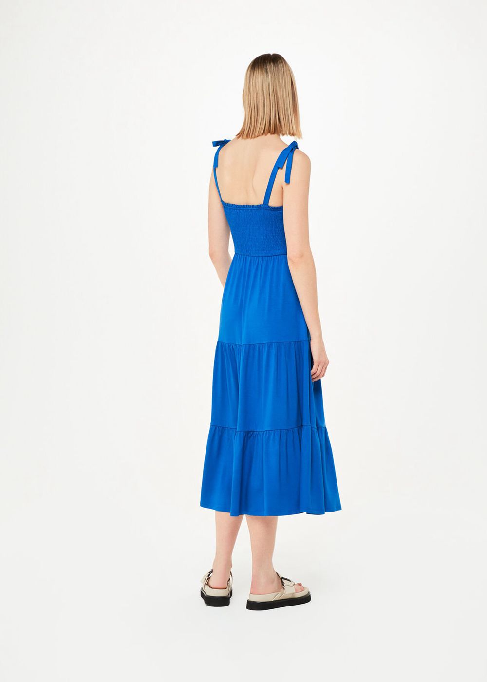 Whistles Smocked Tiered Jersey Dress Blue | US-69720JCRD