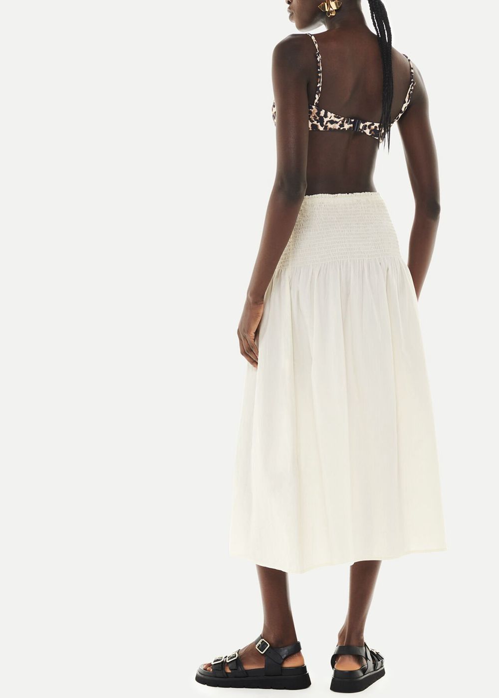 Whistles Smocked Waist Midi Skirts White / Multicolor | US-58296LOVZ