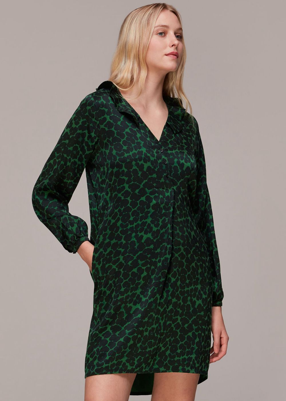 Whistles Smudge Animal Frill Dress Green / Multicolor | US-60732JWCA