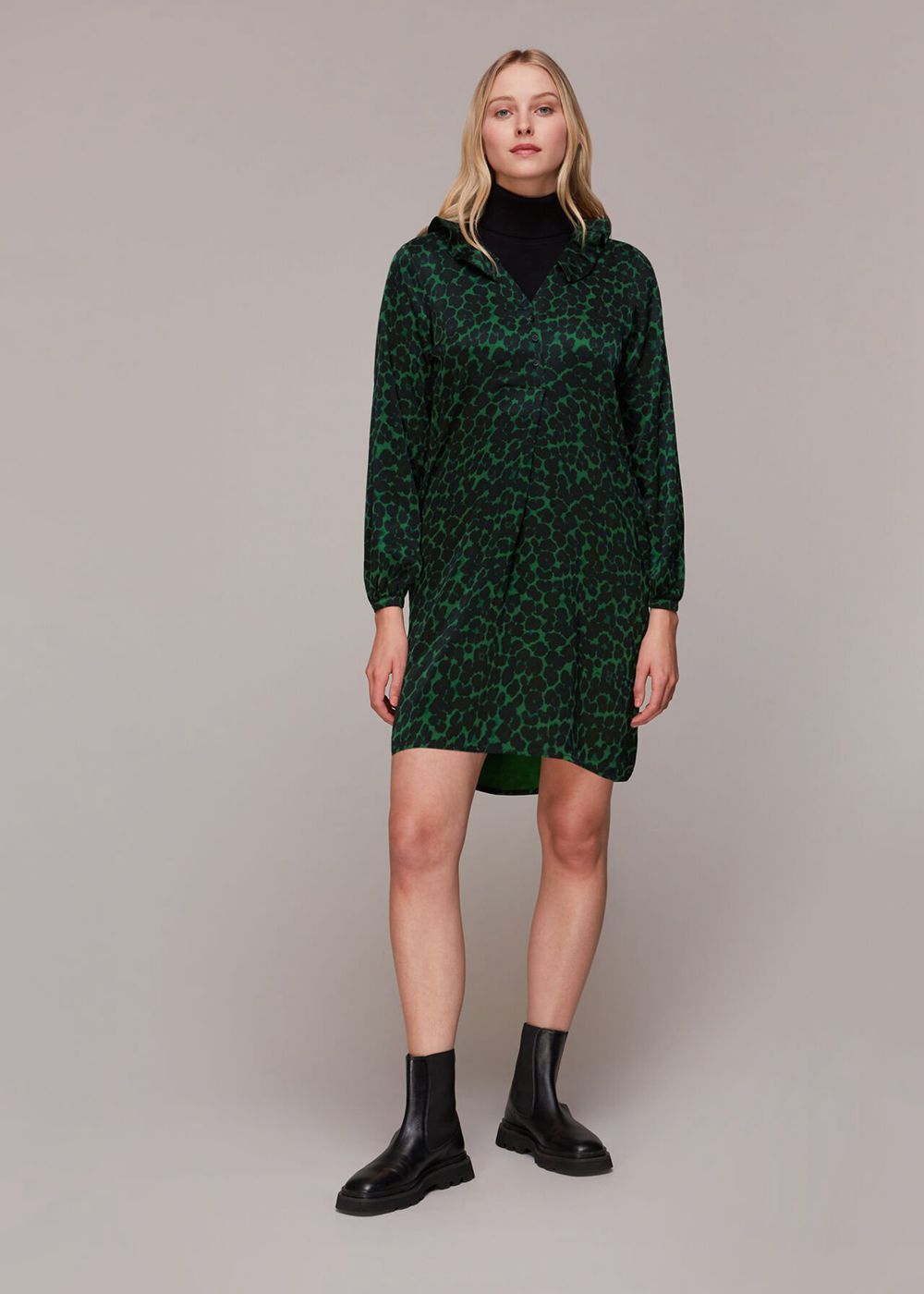 Whistles Smudge Animal Frill Dress Green / Multicolor | US-60732JWCA