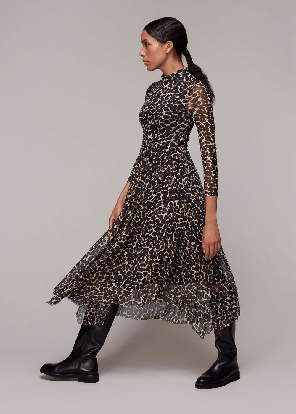 Whistles Smudge Animal Mesh Dress Leopard | US-16038LJQO