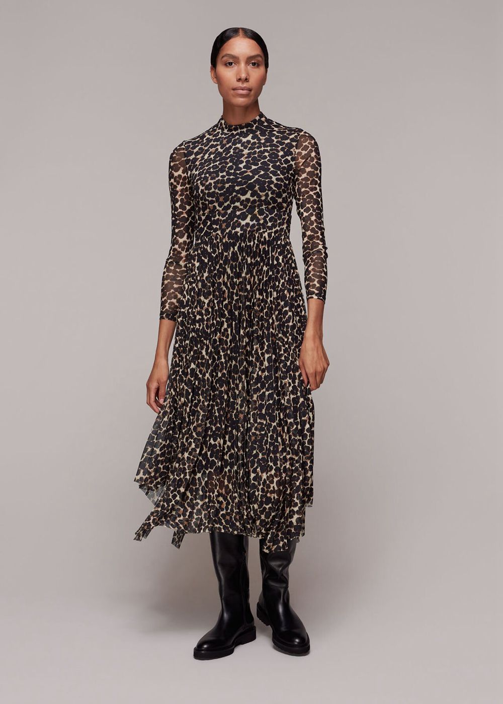 Whistles Smudge Animal Mesh Dress Leopard | US-16038LJQO