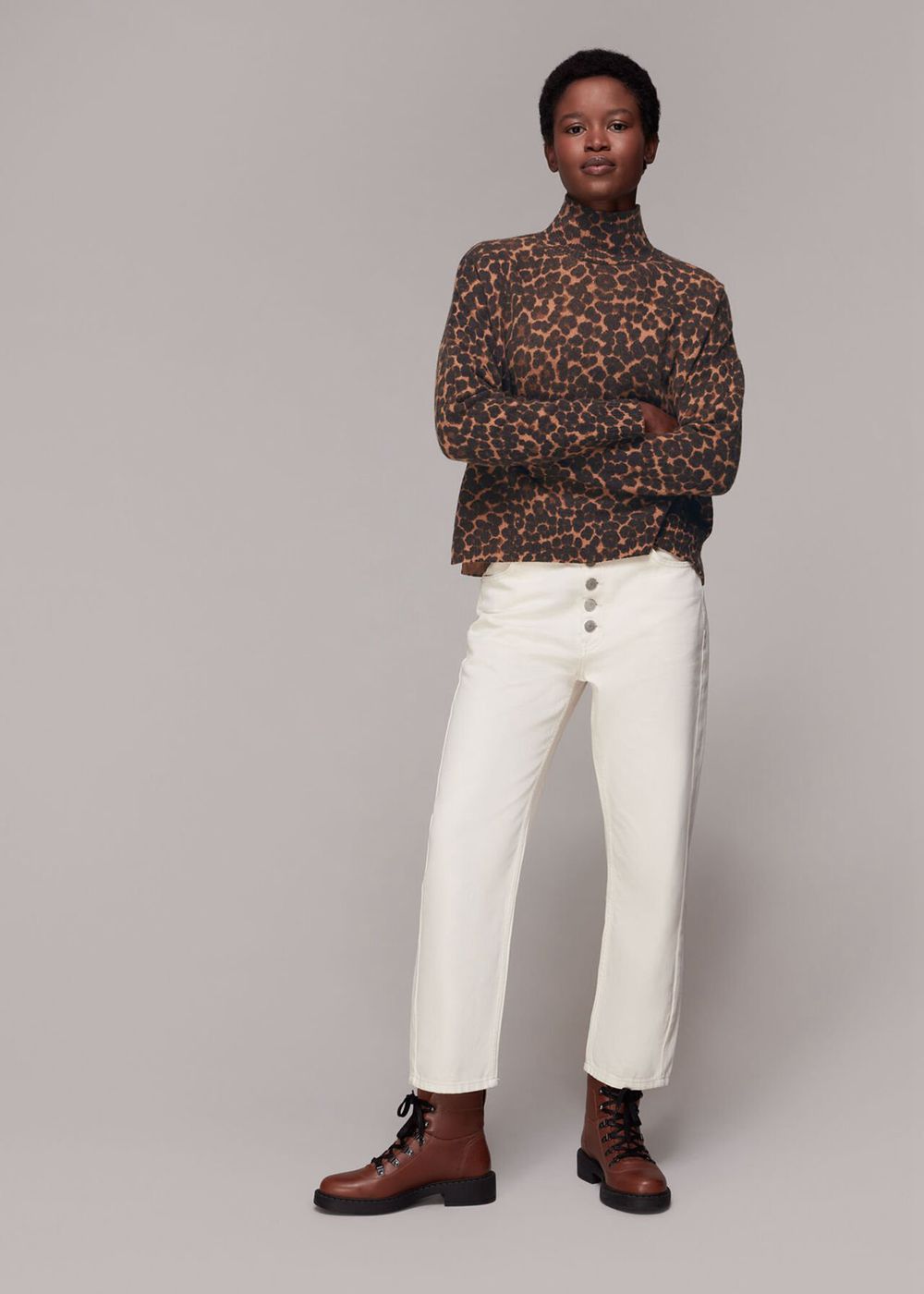 Whistles Smudge Animal Wool Split Knitwear Leopard | US-48029DBAN