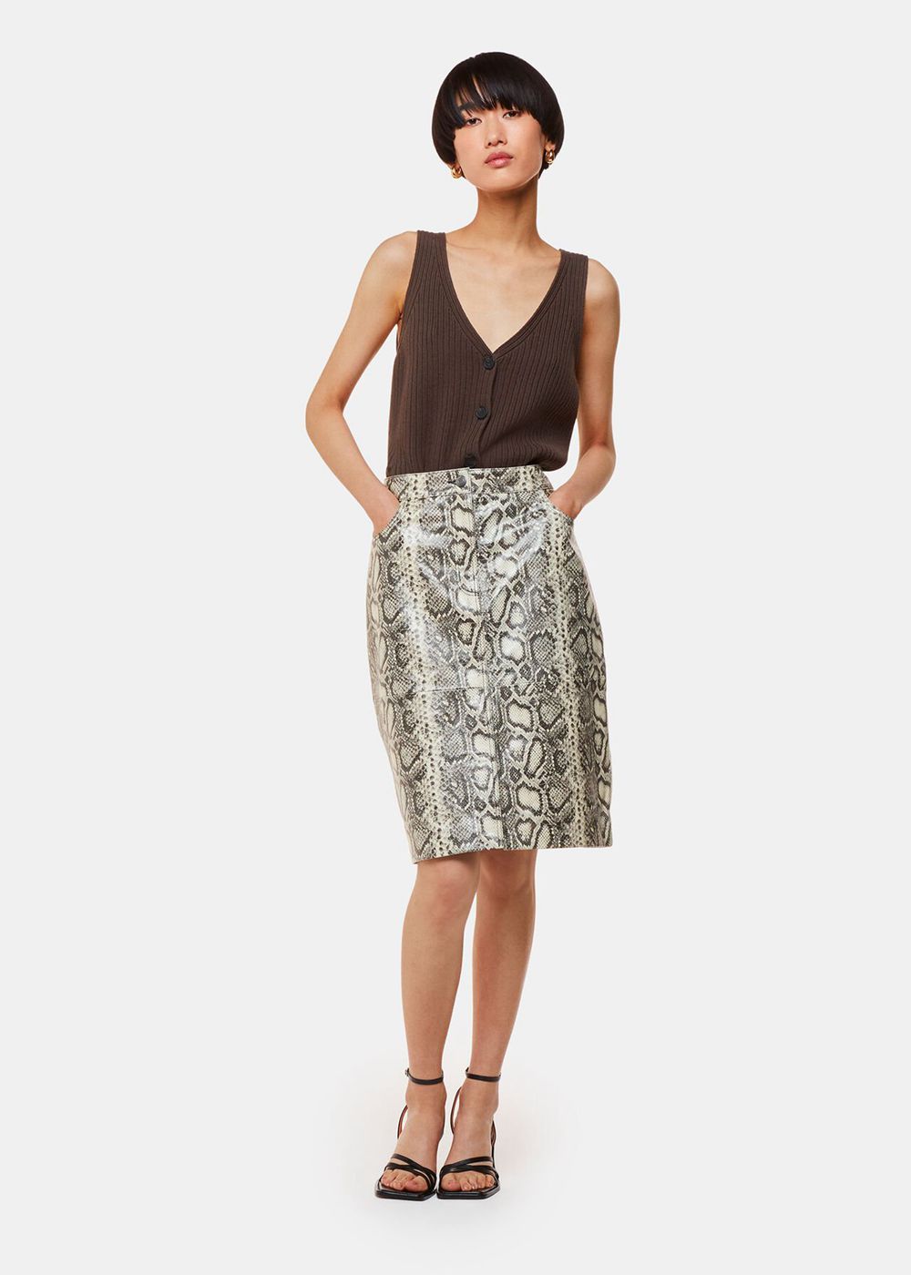 Whistles Snake Skin Leather Midi Skirts Multicolor | US-30541YXMI