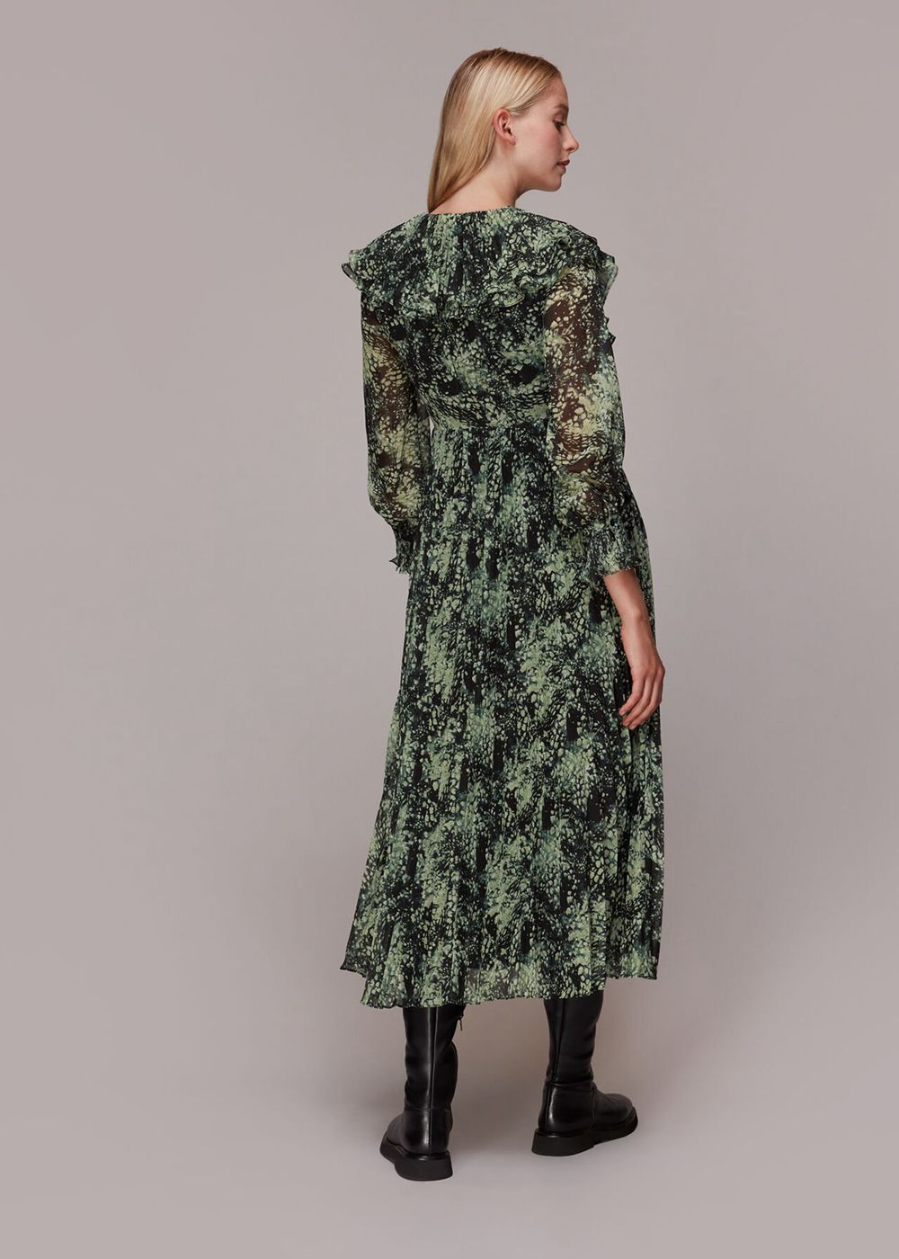 Whistles Snow Flurry Printed Midi Dress Green / Multicolor | US-69801MWCJ