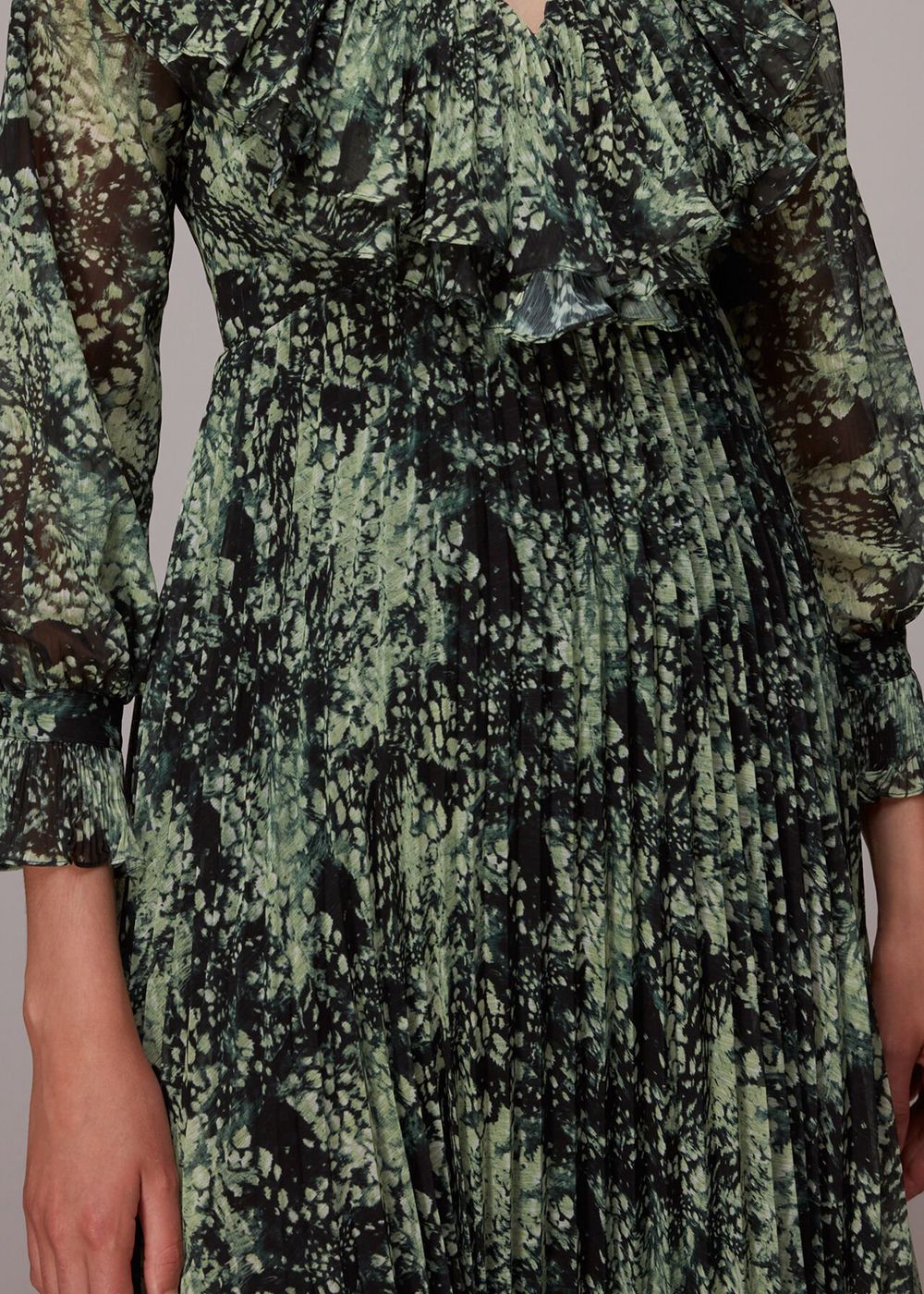 Whistles Snow Flurry Printed Midi Dress Green / Multicolor | US-69801MWCJ