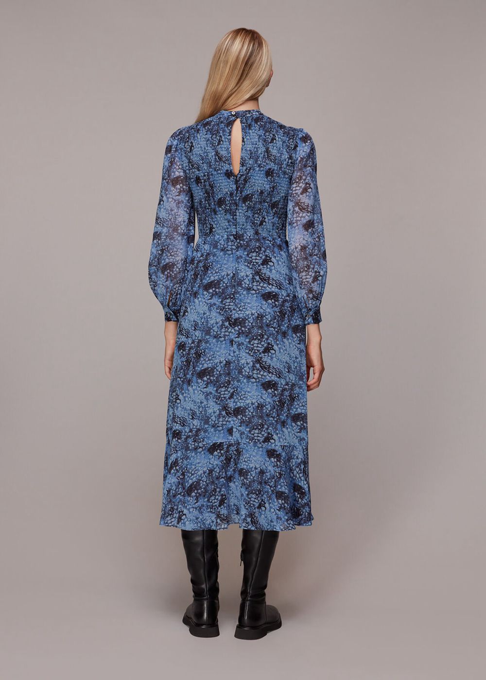 Whistles Snow Flurry Shirred Midi Dress Blue / Multicolor | US-03675WBHD