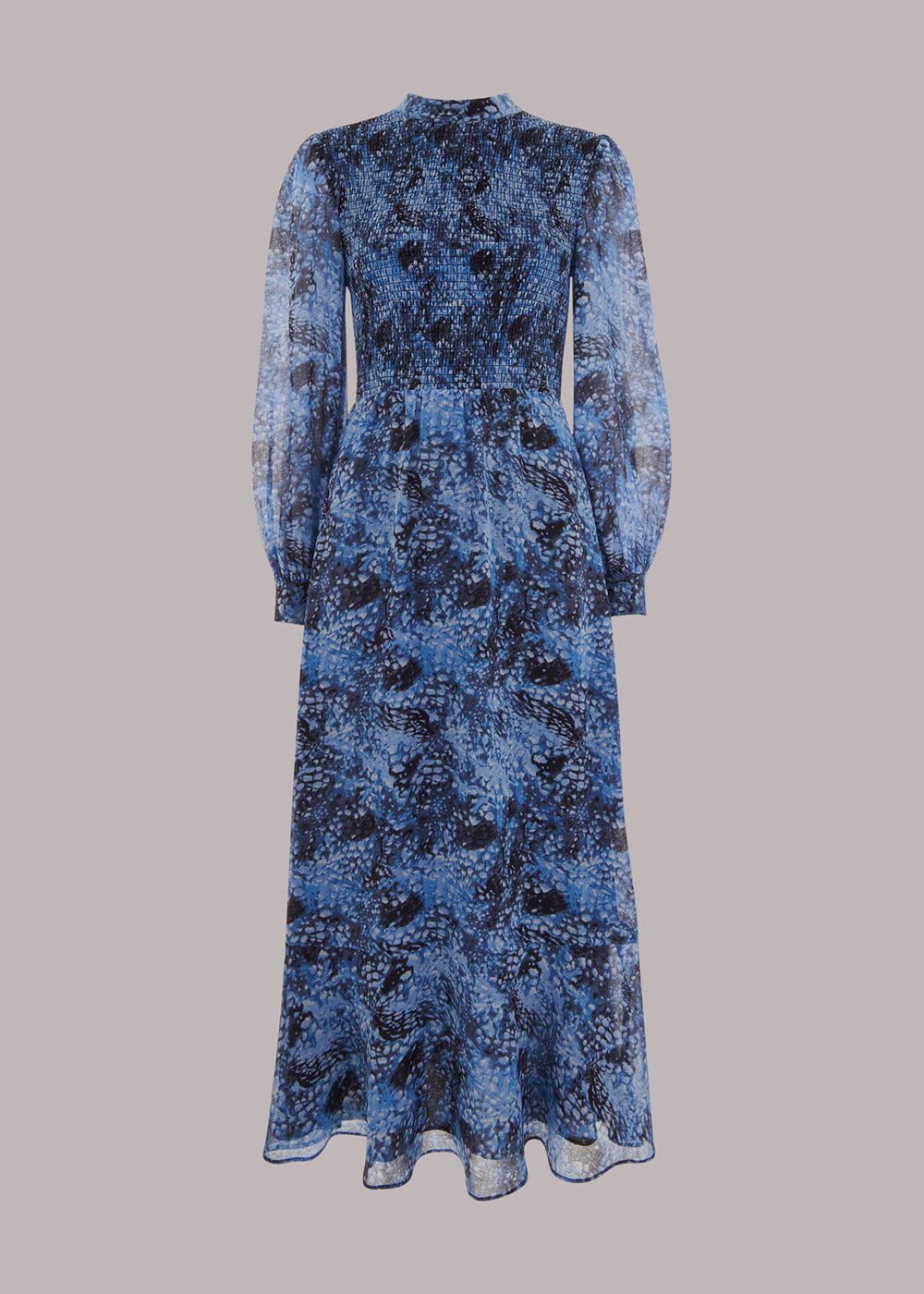 Whistles Snow Flurry Shirred Midi Dress Blue / Multicolor | US-03675WBHD