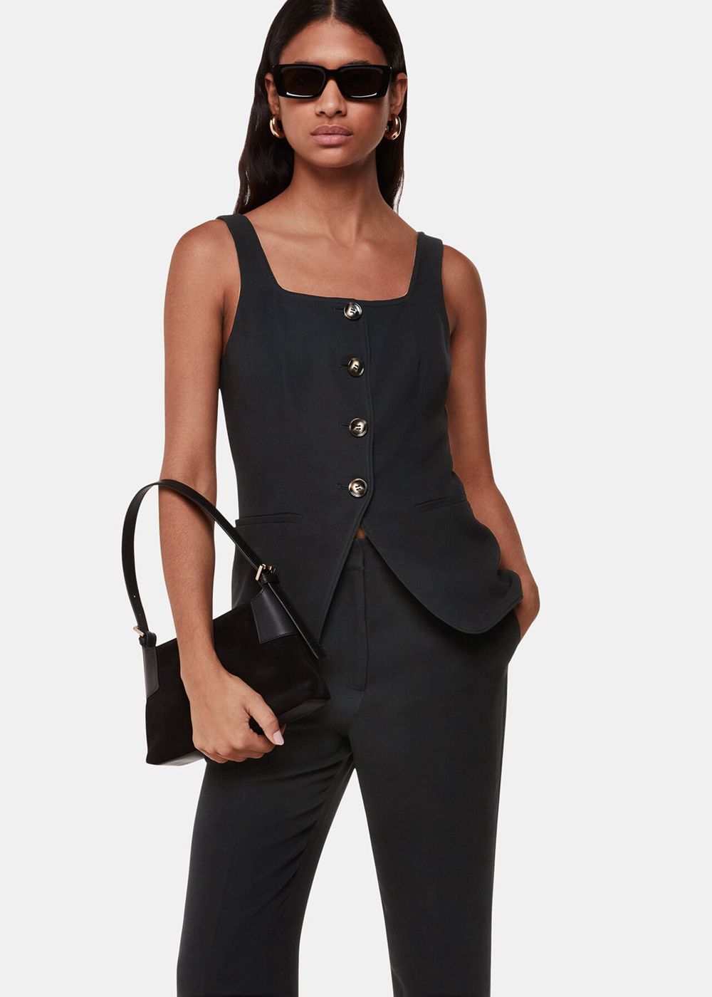 Whistles Sofia Crepe Vest Black | US-79208MUOK