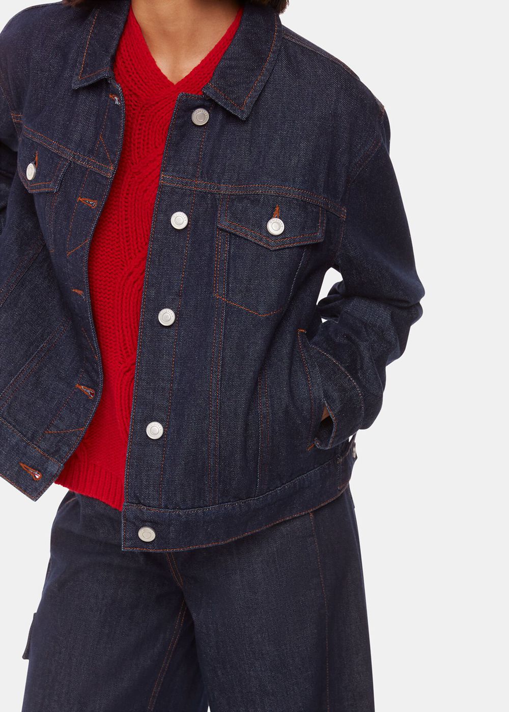 Whistles Sophia Denim Jacket Dark Blue | US-45823DVFS