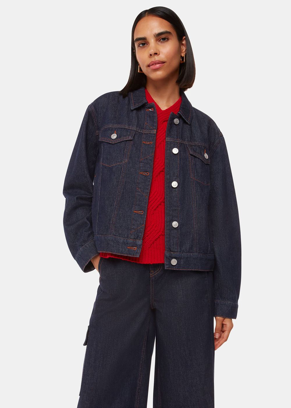 Whistles Sophia Denim Jacket Dark Blue | US-45823DVFS