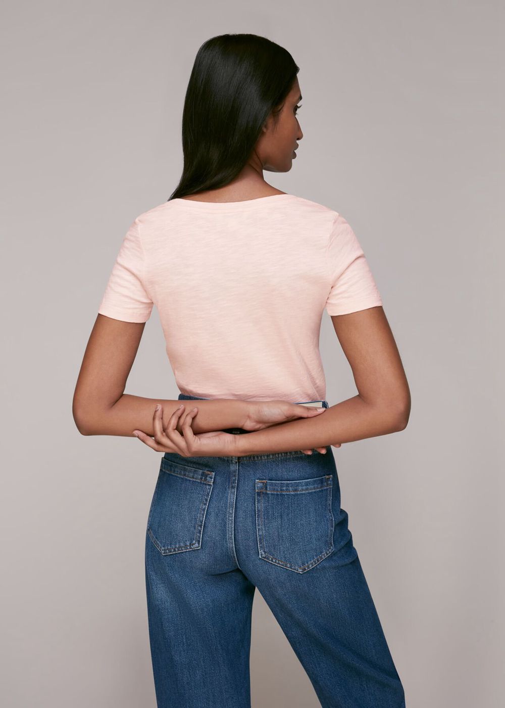 Whistles Sophie V Neck Cotton T-Shirt Pink | US-01956AREC