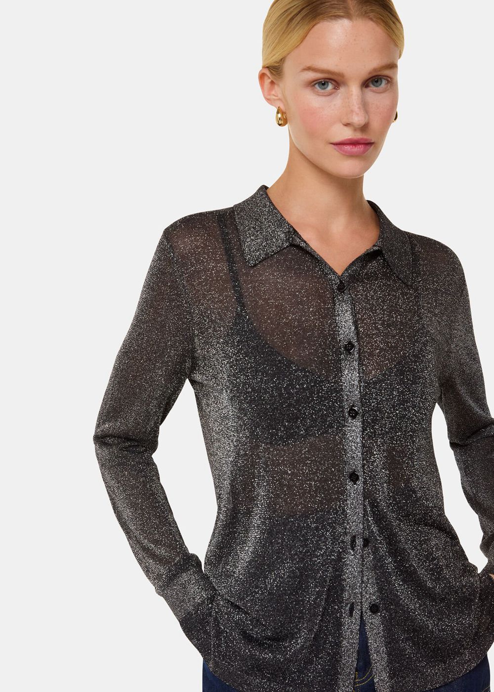 Whistles Sparkle Knit Shirts Black / Multicolor | US-03467MTFG