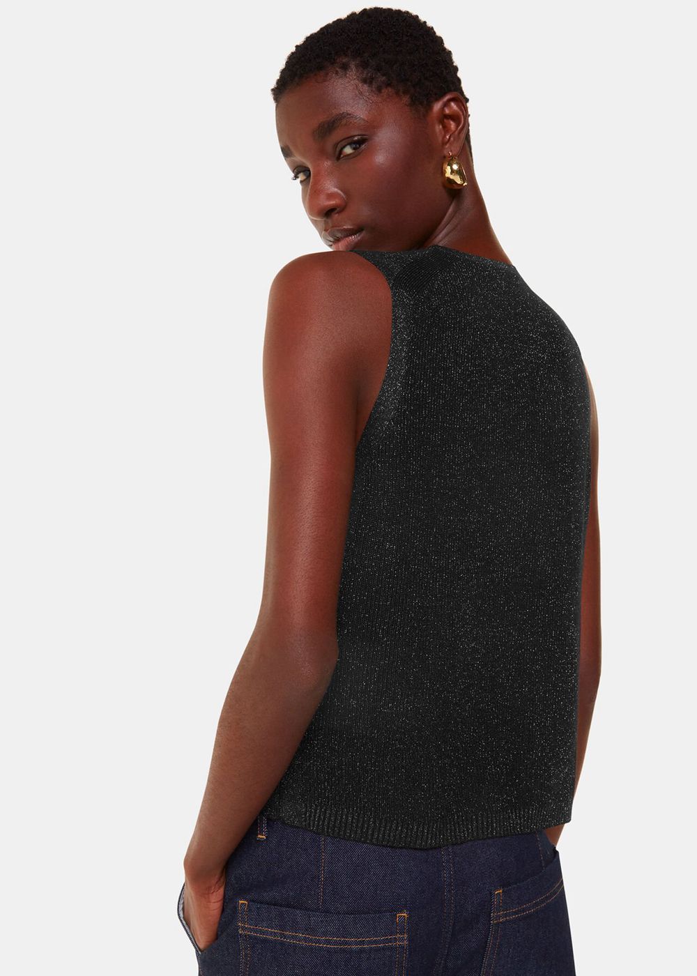 Whistles Sparkle Knit Tank Top Black | US-73594DTEM