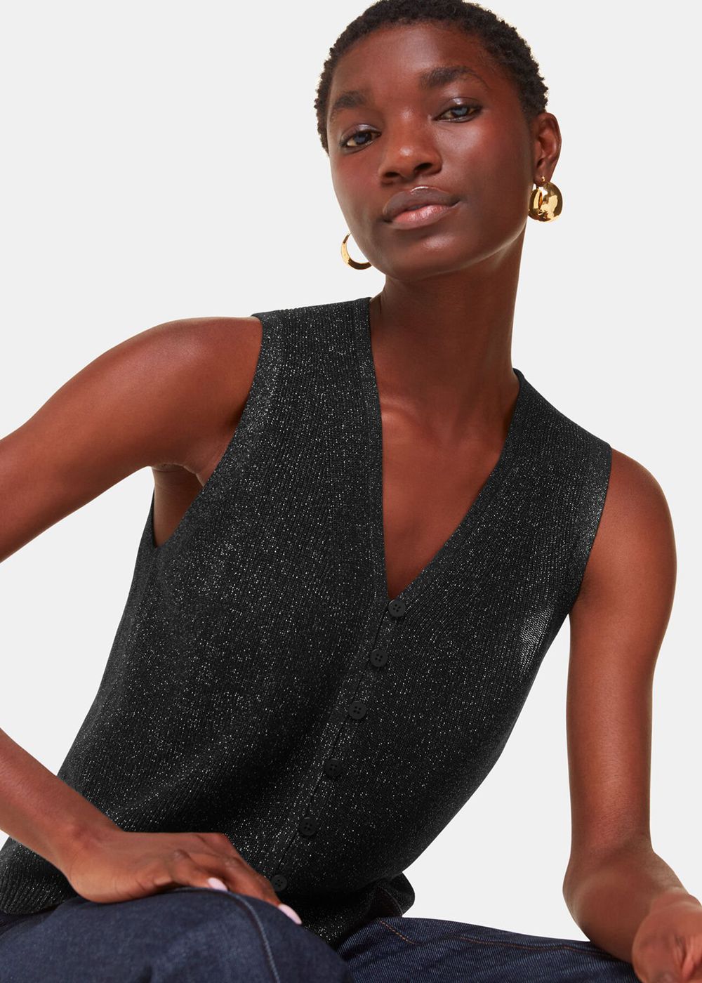 Whistles Sparkle Knit Tank Top Black | US-73594DTEM