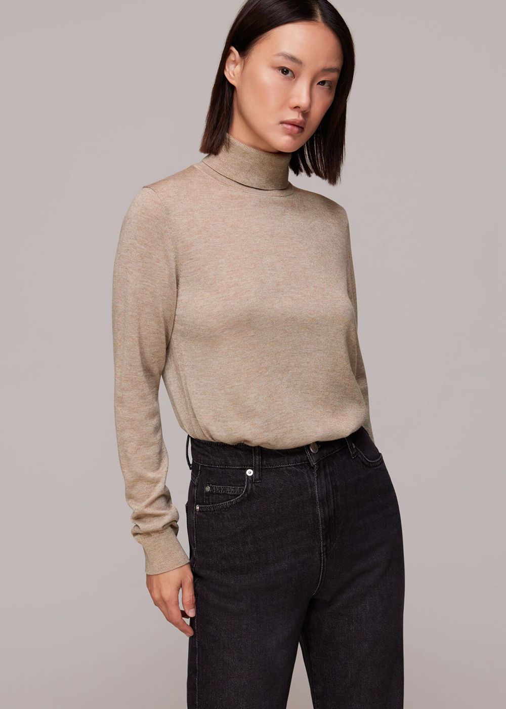 Whistles Sparkle Neck Sweater Beige | US-28590FPKY