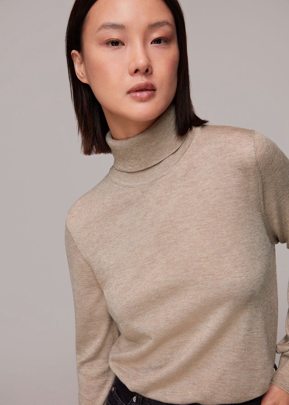 Whistles Sparkle Neck Sweater Beige | US-28590FPKY