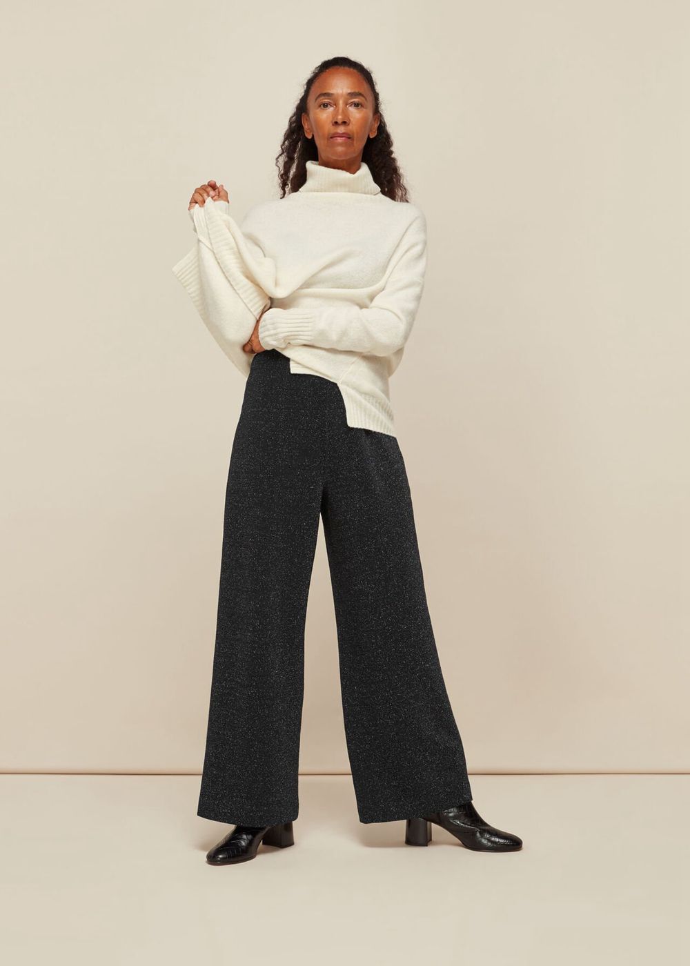 Whistles Sparkle Ponte Wide Leg Pants Black | US-48596DAJI