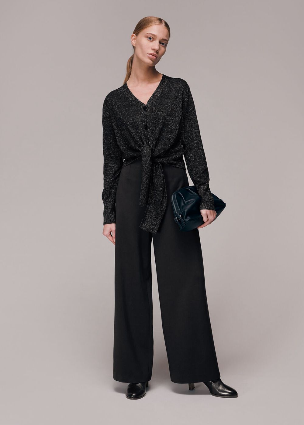 Whistles Sparkle Tie Cardigan Black | US-43967UPZT