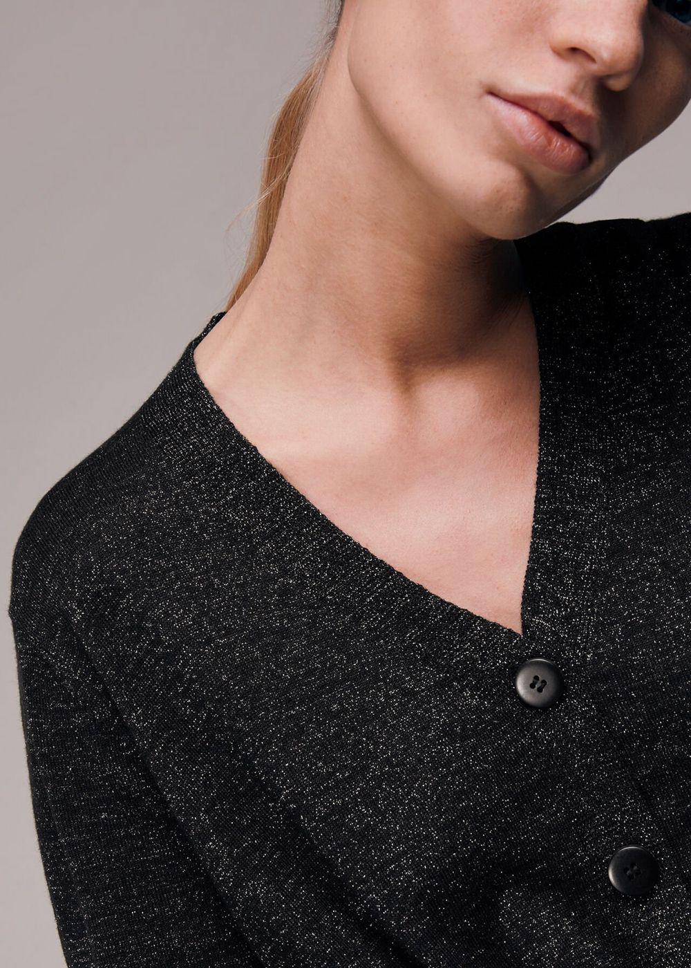 Whistles Sparkle Tie Cardigan Black | US-43967UPZT