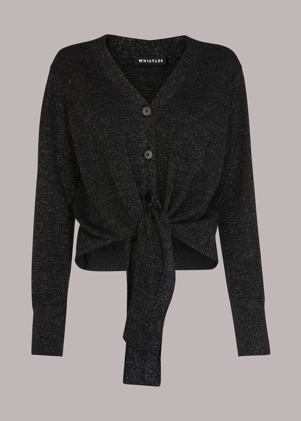 Whistles Sparkle Tie Cardigan Black | US-43967UPZT