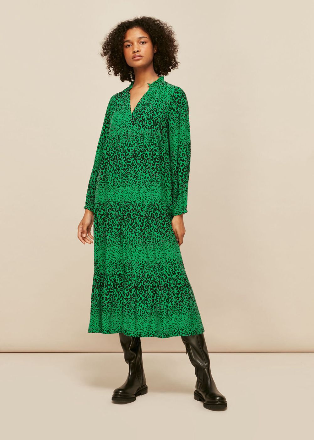 Whistles Speckled Animal Enora Dress Green / Multicolor | US-24896HVSK