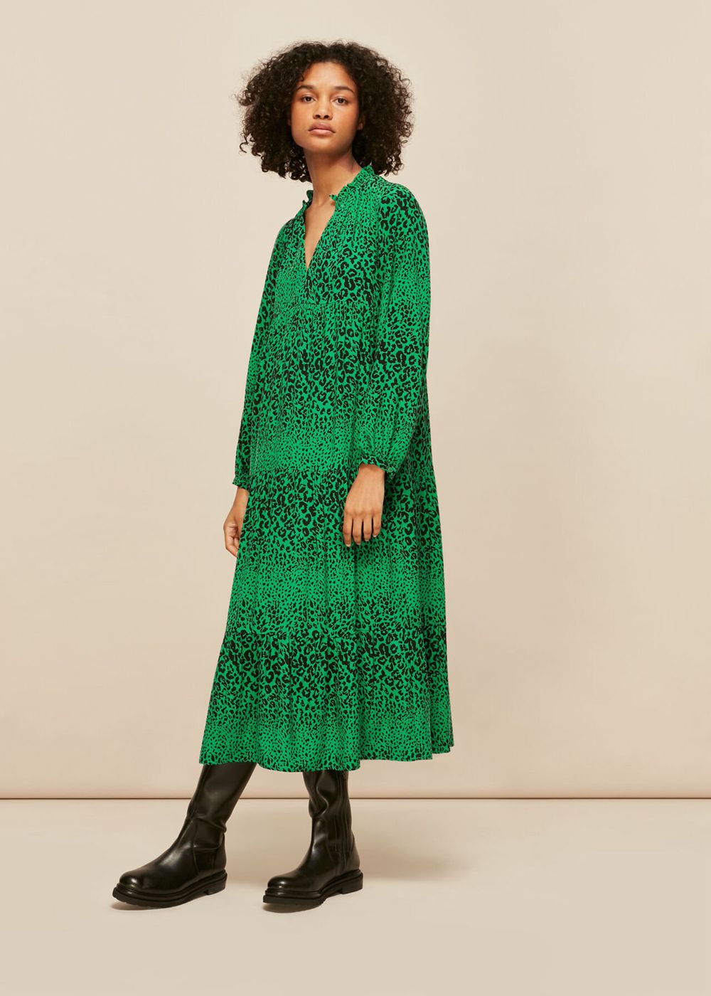 Whistles Speckled Animal Enora Dress Green / Multicolor | US-24896HVSK