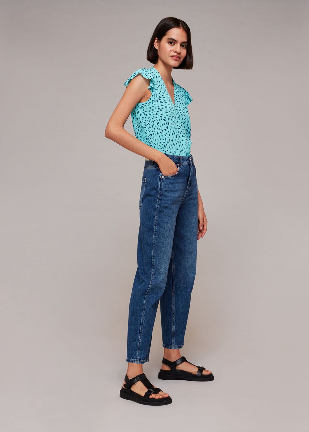 Whistles Speckled Spot Frill Top Blue / Multicolor | US-35827IKLZ