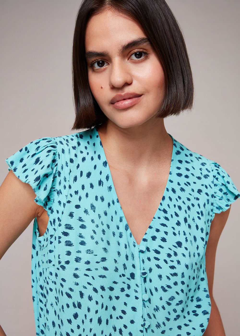 Whistles Speckled Spot Frill Top Blue / Multicolor | US-35827IKLZ