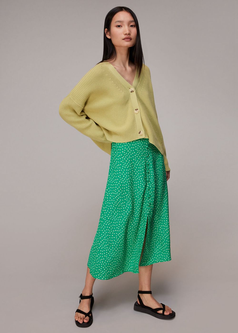 Whistles Spot Print Button Skirts Green / Multicolor | US-72583VXQD