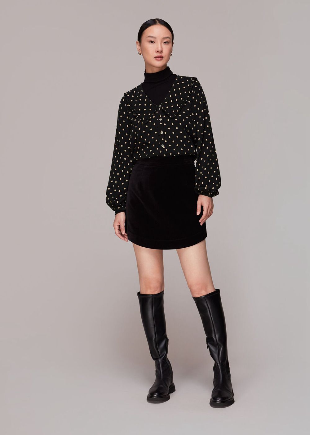 Whistles Spot Print Collar Top Black / Multicolor | US-81942VAEH