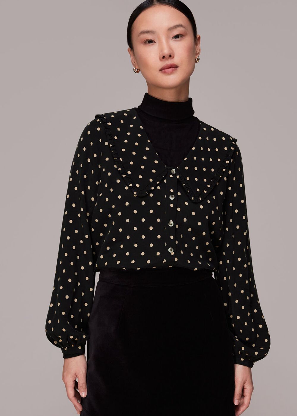 Whistles Spot Print Collar Top Black / Multicolor | US-81942VAEH