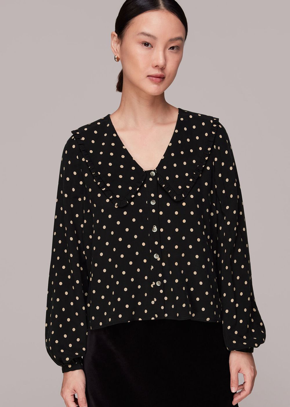 Whistles Spot Print Collar Top Black / Multicolor | US-81942VAEH