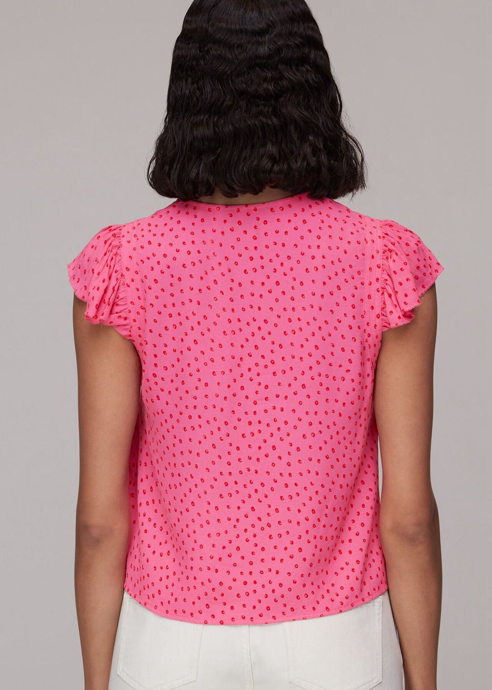 Whistles Spot Print Frill Sleeve Top Pink / Multicolor | US-75031FLIY