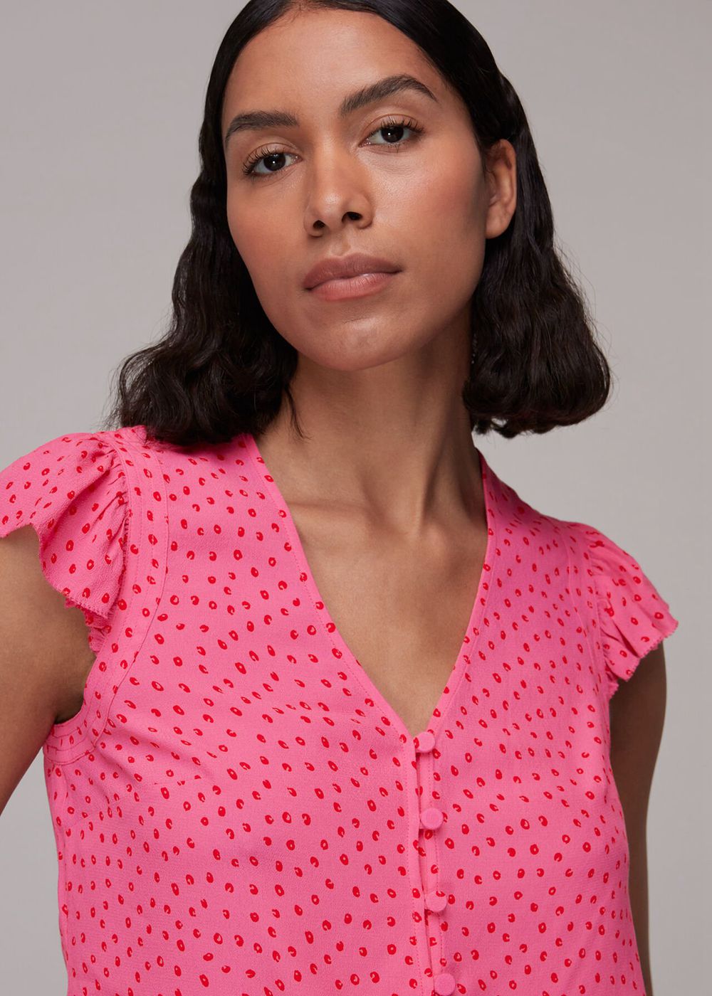 Whistles Spot Print Frill Sleeve Top Pink / Multicolor | US-75031FLIY