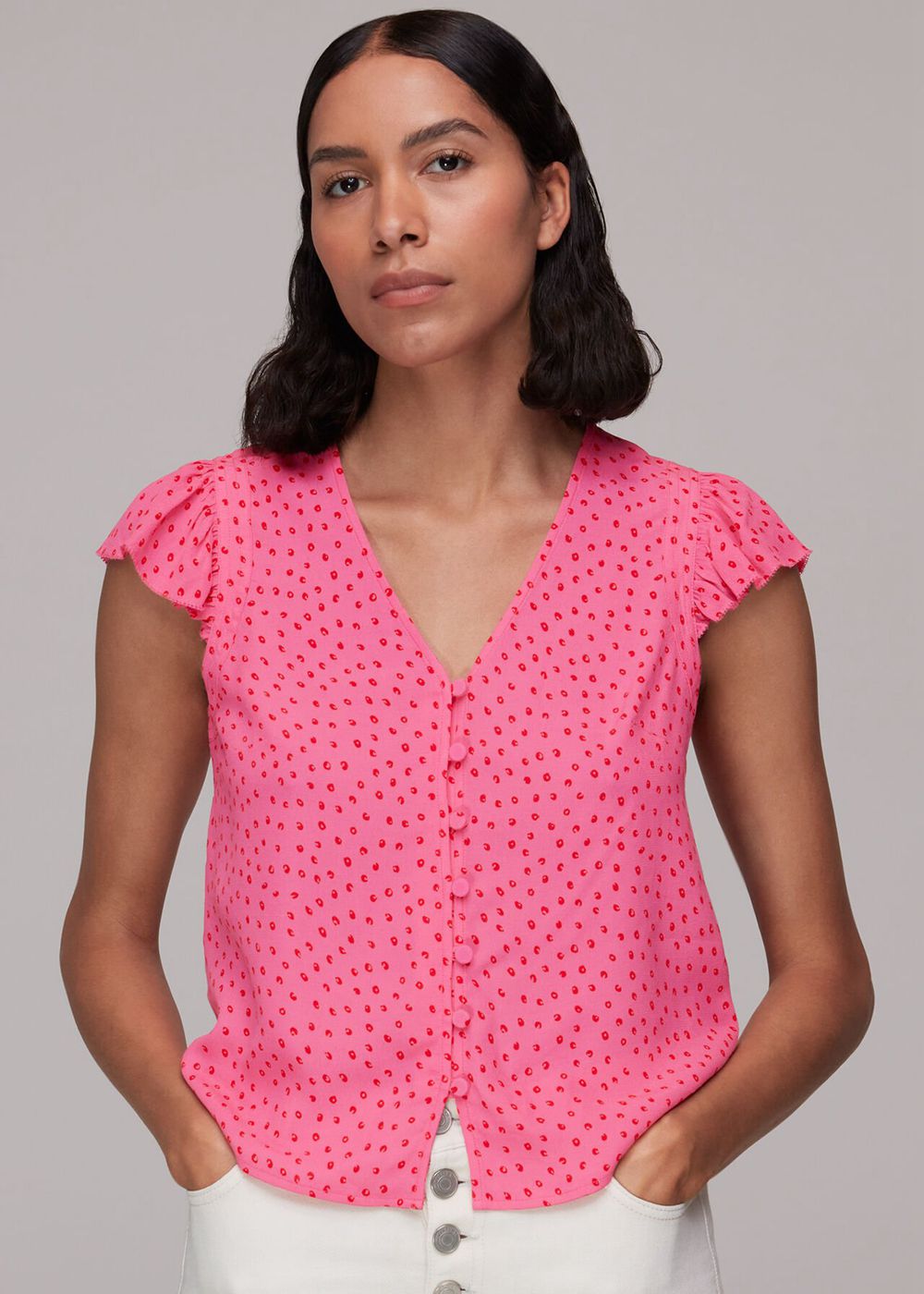 Whistles Spot Print Frill Sleeve Top Pink / Multicolor | US-75031FLIY