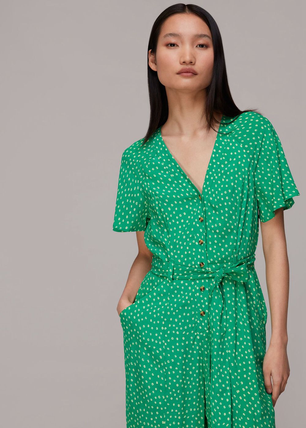 Whistles Spot Print Jemma Jumpsuit Green / Multicolor | US-28314NGLF