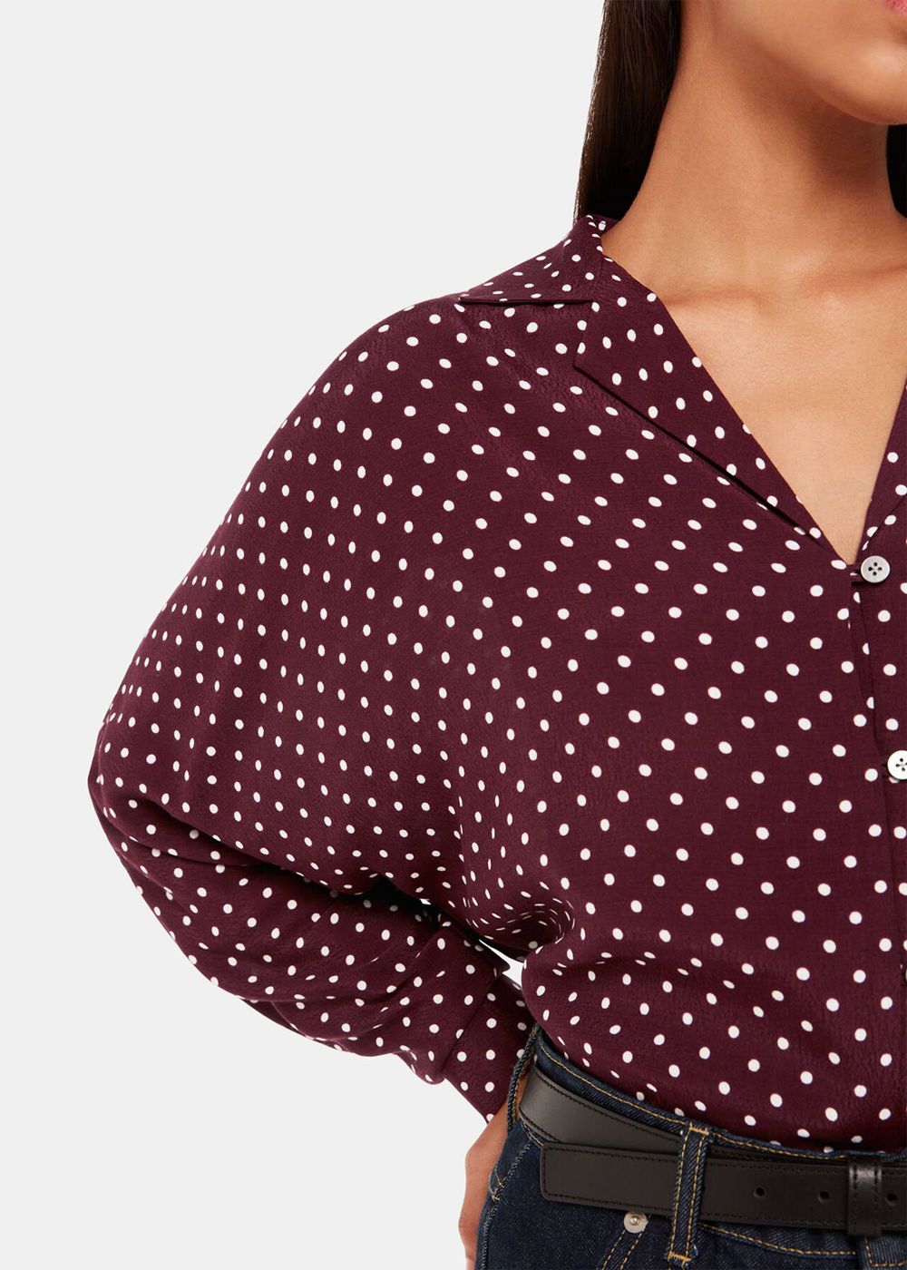 Whistles Spot Print Ramona Shirts Burgundy / Multicolor | US-75382VJOA