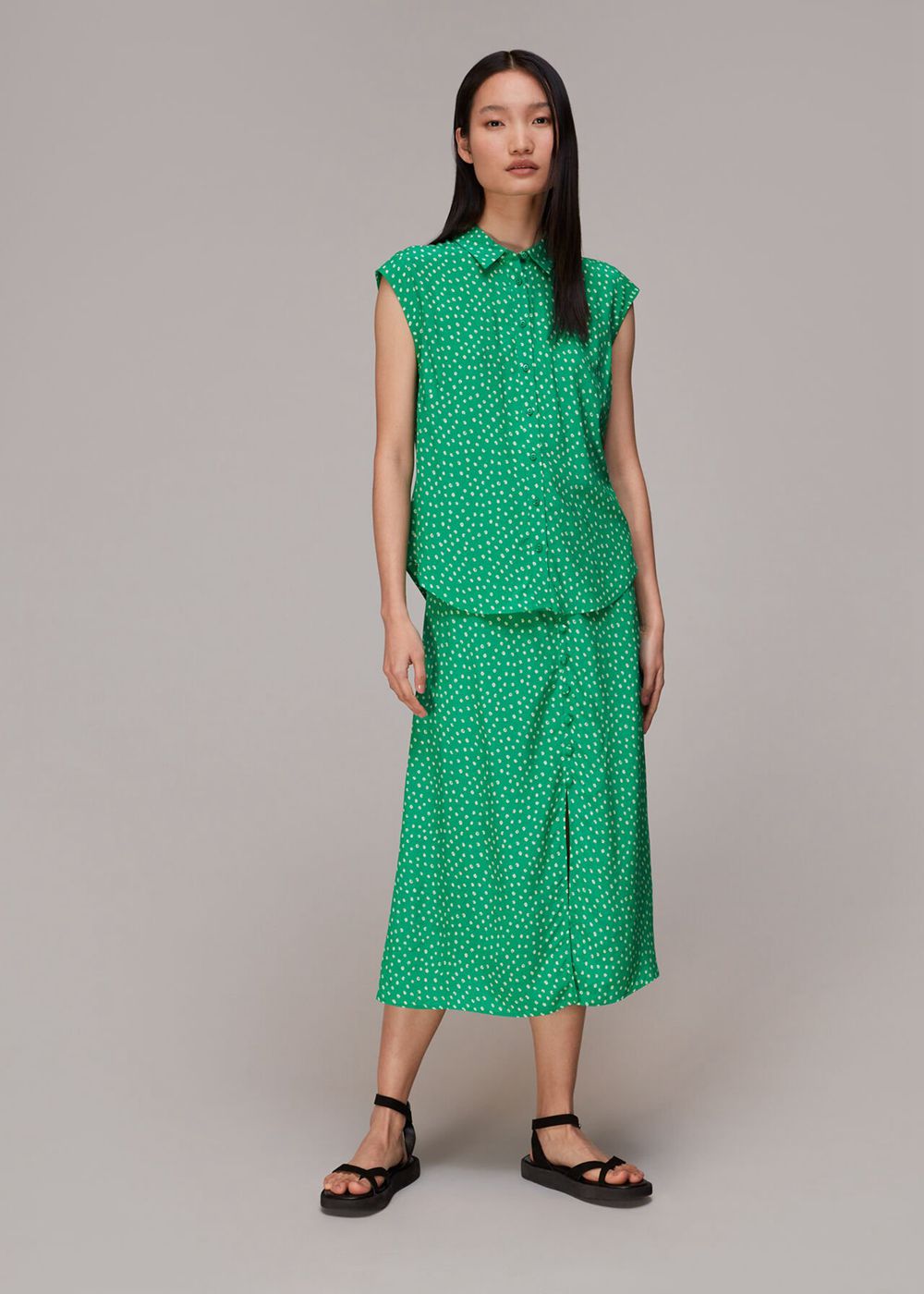 Whistles Spot Print Sleeveless Shirts Green / Multicolor | US-65102PDUZ