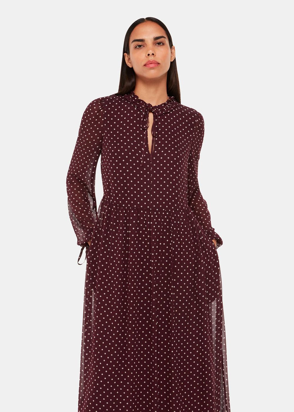 Whistles Spot Print Trapeze Midi Dress Burgundy / Multicolor | US-98013EKCZ