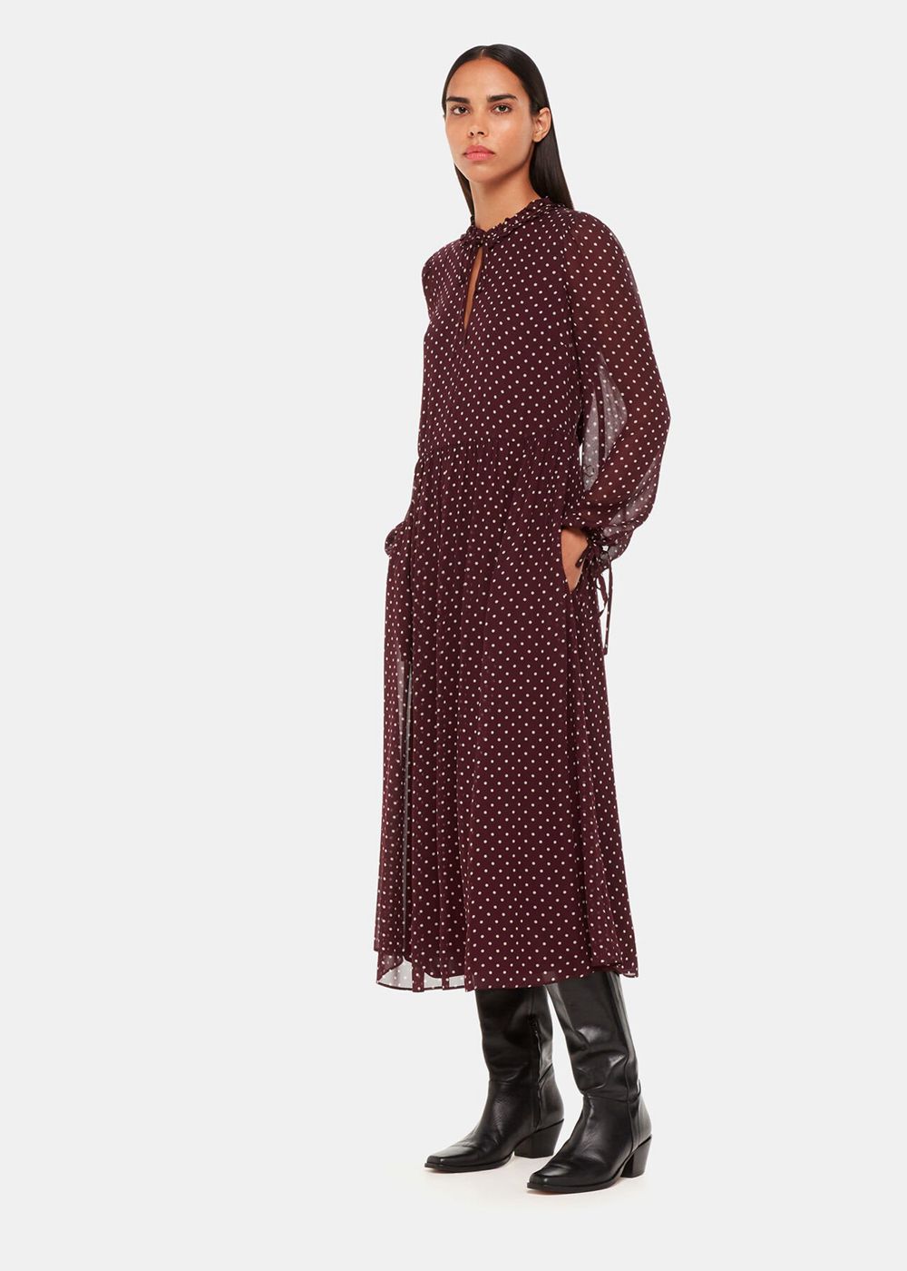 Whistles Spot Print Trapeze Midi Dress Burgundy / Multicolor | US-98013EKCZ