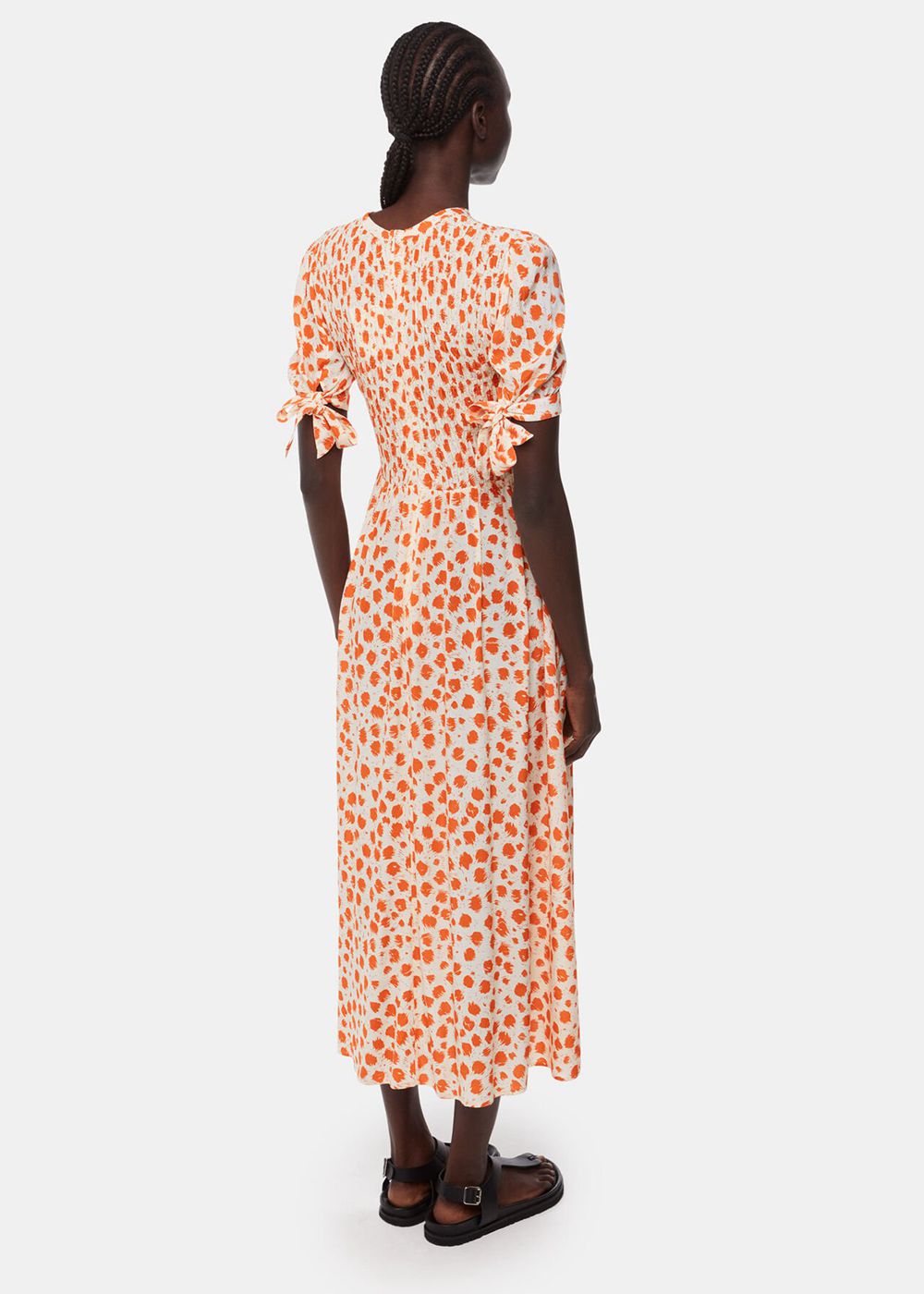 Whistles Spot Shirred Midi Dress Orange / Multicolor | US-23019GVQO