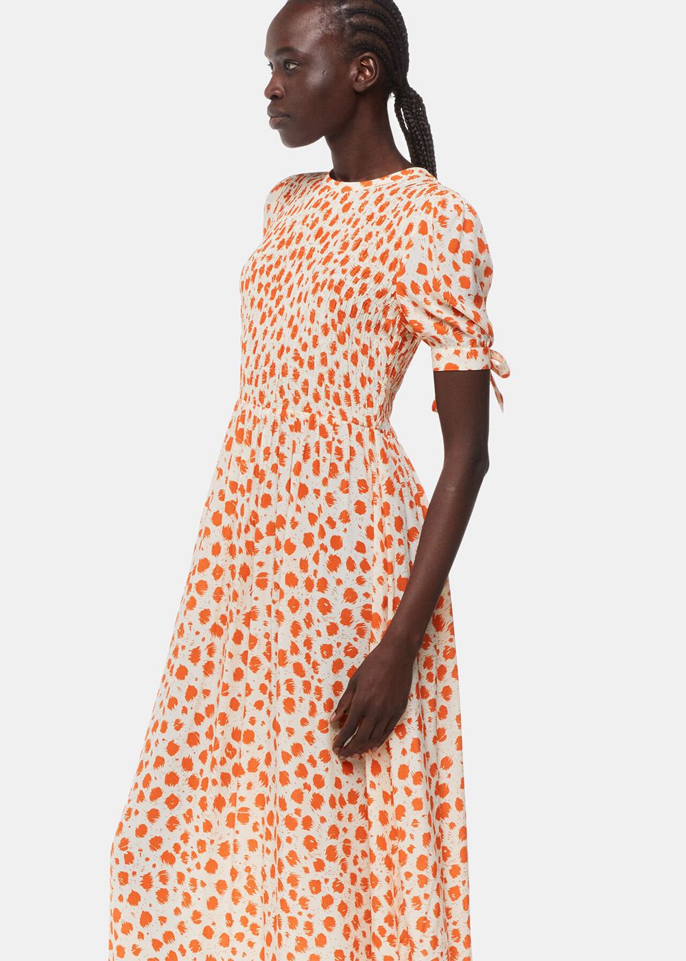 Whistles Spot Shirred Midi Dress Orange / Multicolor | US-23019GVQO