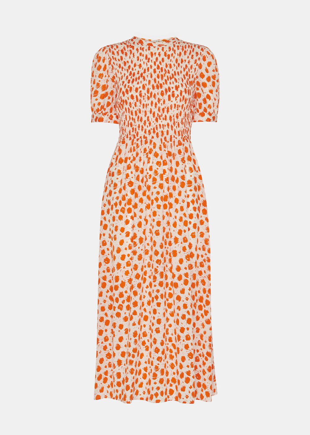 Whistles Spot Shirred Midi Dress Orange / Multicolor | US-23019GVQO