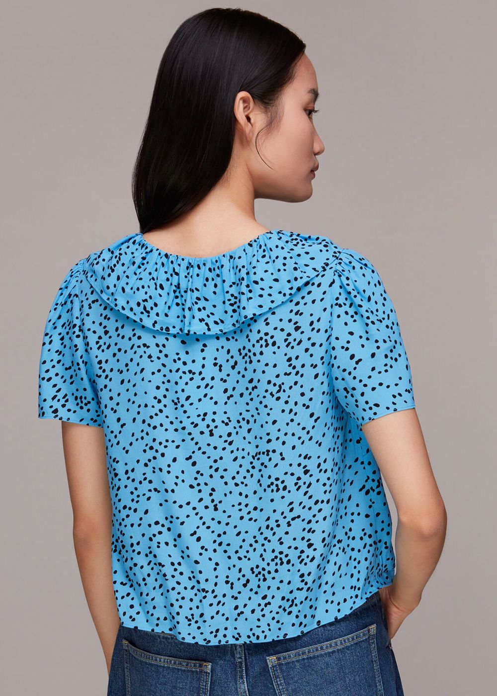 Whistles Spotted Dot Collar Top Blue / Multicolor | US-05132ISYM