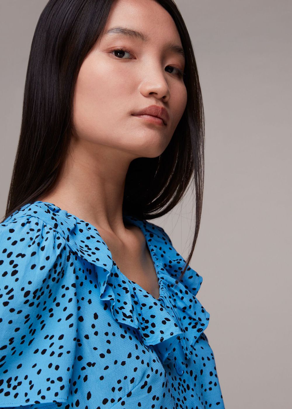 Whistles Spotted Dot Collar Top Blue / Multicolor | US-05132ISYM