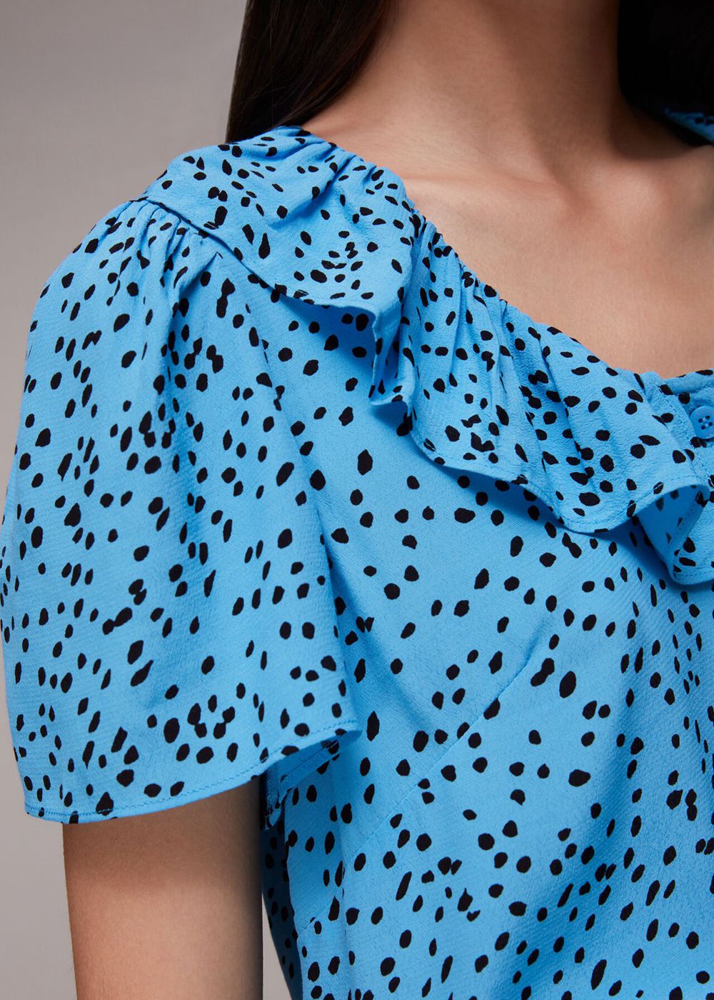 Whistles Spotted Dot Collar Top Blue / Multicolor | US-05132ISYM